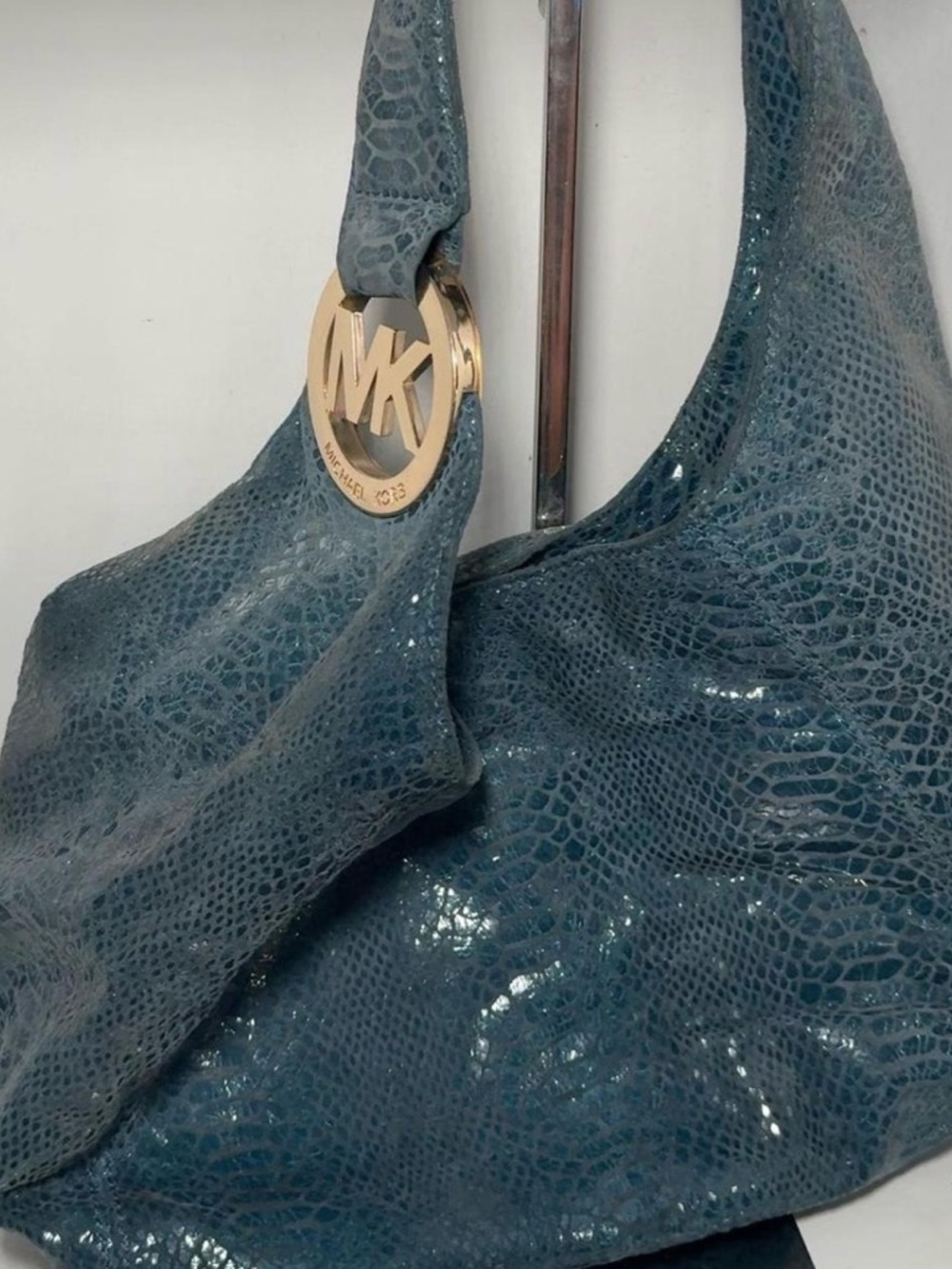 Michael Kors Teal Hobo Bag with large metal logo detail